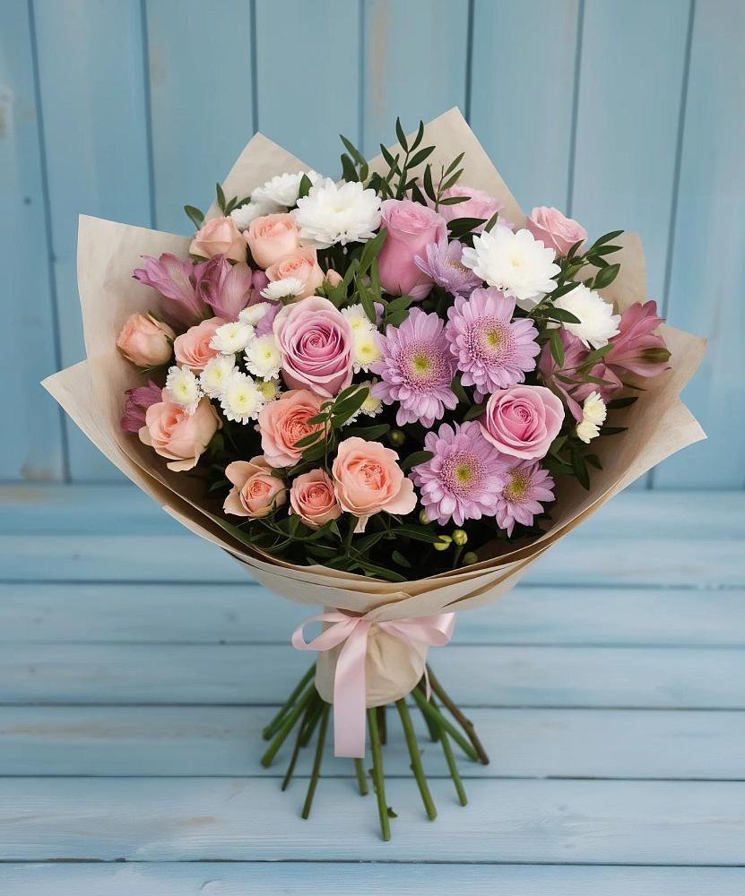 Букет цветов из: Хризантемы, Розы и Альстромерии в Ладовской Балке