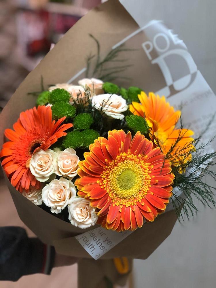 Букет цветов из: Герберы, Хризантемы и Розы в Ладовской Балке